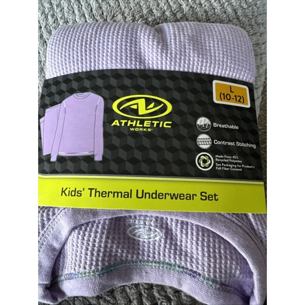 2 Athletic Works Girls Thermal Underwear Sets SIZE Lg (10-12) Pink/purple